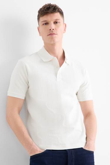 Pánské - Polokošile - relaxed fit - žebrovaná - strukturovaná - krémově bílá