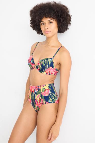 Women - Bikini bottoms - high waist - LYCRA® XTRA LIFE™ - floral - dark blue
