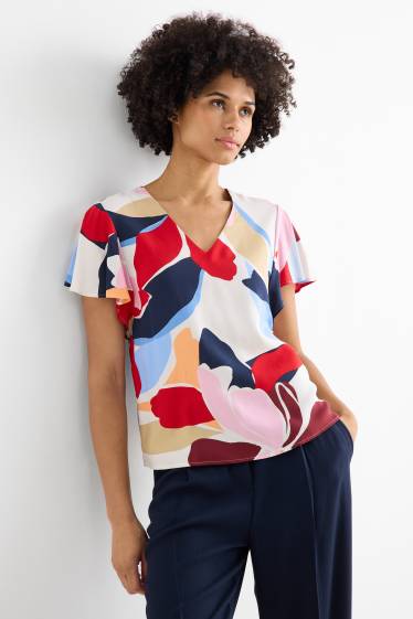 Women - V-neck blouse - floral - multicoloured
