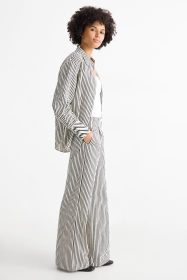 Femmes - Pantalon de toile - high waist - wide leg - à rayures - noir / beige