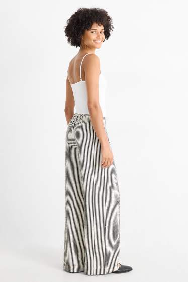 Femmes - Pantalon de toile - high waist - wide leg - à rayures - noir / beige