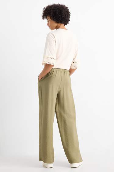 Dona - Pantalons de tela - high waist - wide leg - verd