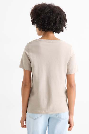 Femei - Tricou cu decolteu în V - Regular fit - bej