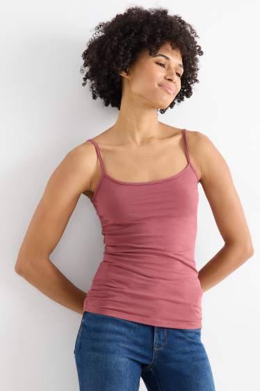 Damen - Multipack 2er - Top - weiß / dunkelrot