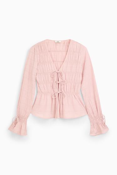 Donna - Blusa con scollo a V - arricciato - rosa pallido