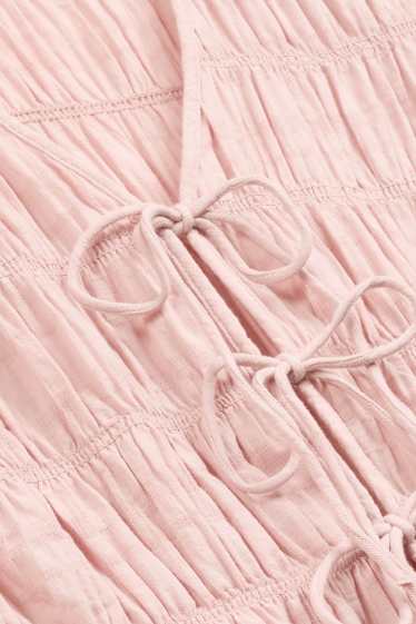 Donna - Blusa con scollo a V - arricciato - rosa pallido