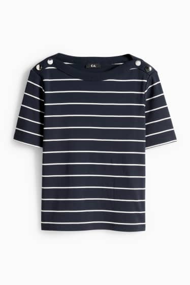 Femmes - T-shirt - regular fit - à rayures - bleu foncé