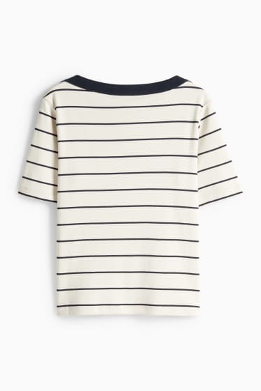 Dámské - Tričko - regular fit- pruhované - krémové barvy