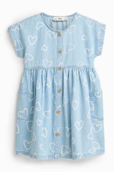 Kinder Mädchen - Herz - Jeanskleid - hellblau