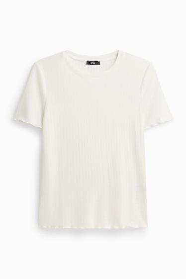 Donna - T-shirt pointelle - regular fit - bianco neve