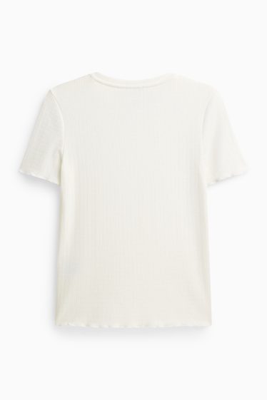 Donna - T-shirt pointelle - regular fit - bianco neve