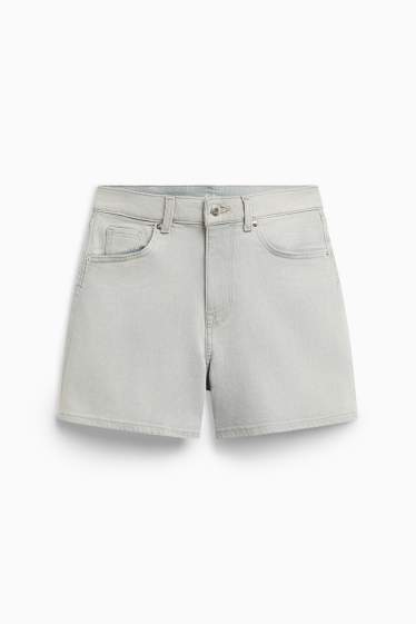 Dames - Mom short - high waist - jeansgrijs