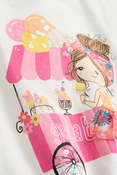 Kinder Mädchen - Mädchen und Eis - Kurzarmshirt - Glanz-Effekt - weiss