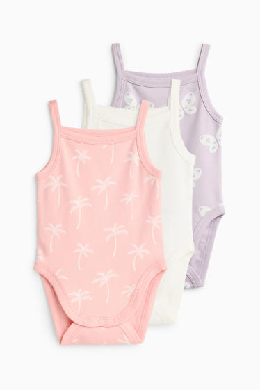 Baby: meisjes - Set van 3 - palmboom en vlinder - rompertje - wit / roze