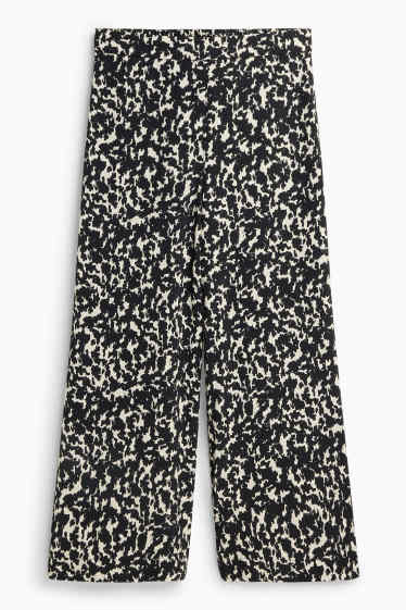 Dames - Korte pantalon - mid waist - wide leg - met patroon - zwart / beige