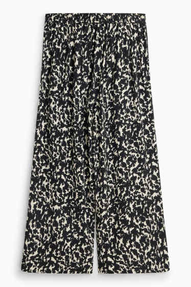 Dames - Korte pantalon - mid waist - wide leg - met patroon - zwart / beige