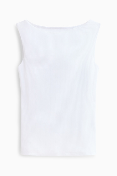 Damen - Top - gerippt - weiss