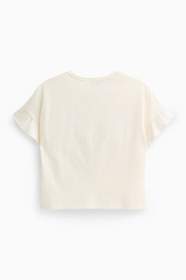 Kinder Mädchen - Blume - Kurzarmshirt - Glanz-Effekt - cremeweiss