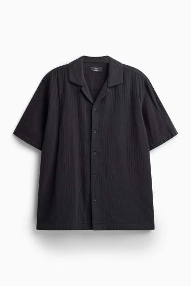 Men - Shirt - regular fit - lapel collar - black