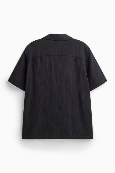 Men - Shirt - regular fit - lapel collar - black