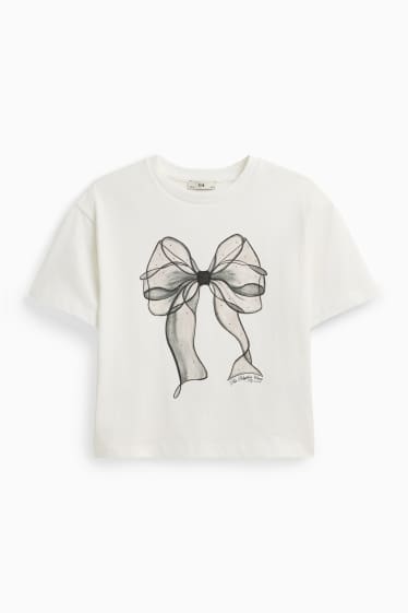 Kinderen: meisjes - Strik - T-shirt met strass-steentjes - wit
