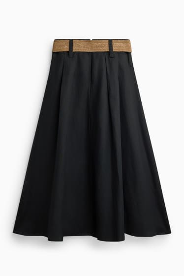Damen - Rock mit Gürtel - Leinen-Mix - schwarz