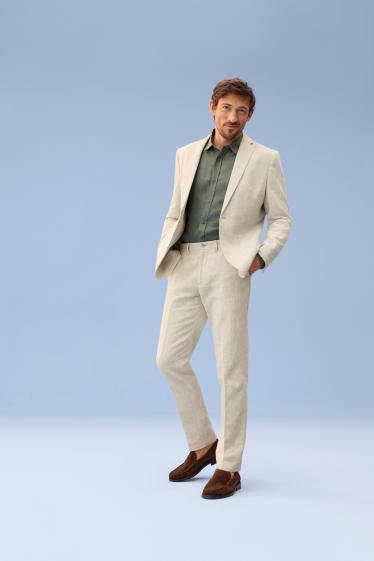 Hommes - Veste de costume - regular fit - lin mélangé - blanc crème