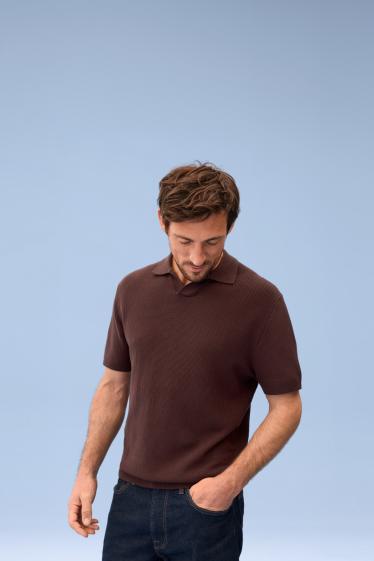 Hommes - Polo en maille - relaxed fit - texturé - bordeaux