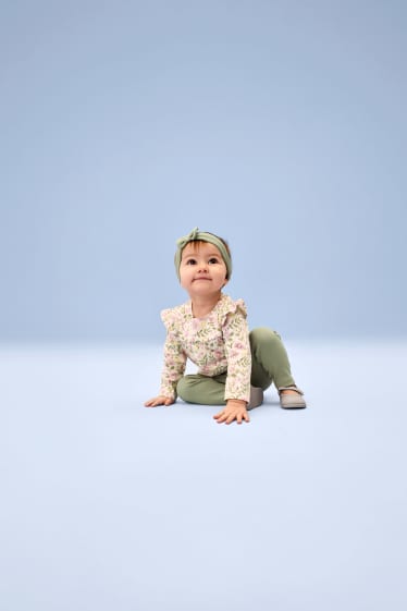 Miminka - dívky - Květiny - outfit pro miminka - 3dílný - světle zelená