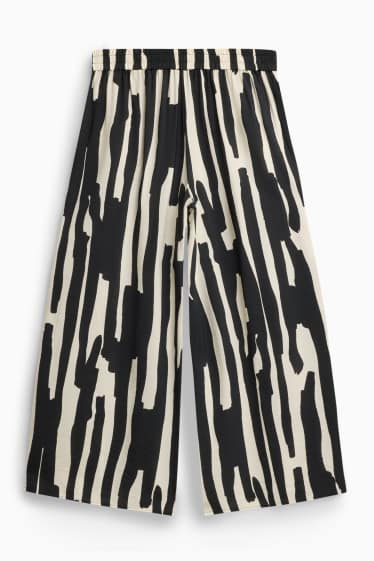 Femei - Pantaloni de stofă - talie înaltă - wide leg - cu model - negru / alb