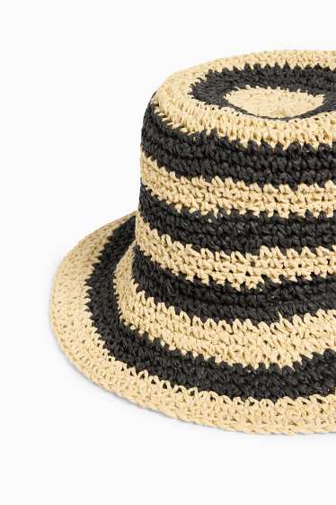 Kobiety - Kapelusz słomkowy - w paski - czarny / beżowy