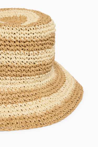 Femmes - Chapeau de paille - à rayures - beige