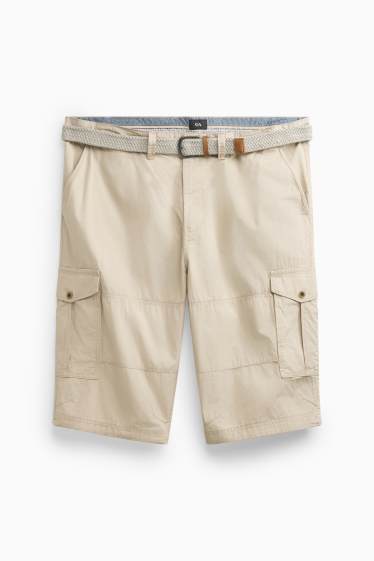 Herren - Cargo-Shorts mit Gürtel - cremefarben