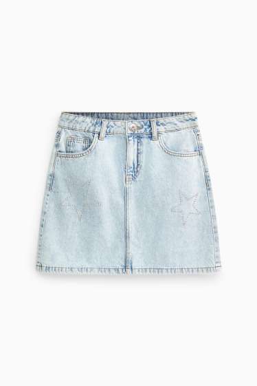 Kinder Mädchen - Sterne - Jeansrock mit Strasssteinen - hellblau