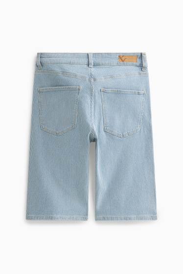 Damen - Jeans-Bermudas - Mid Waist - gestreift - hellblau