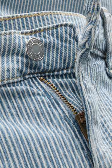 Damen - Jeans-Bermudas - Mid Waist - gestreift - hellblau