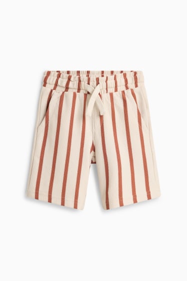 Children Boys - Bermuda shorts - striped - textured - beige / brown