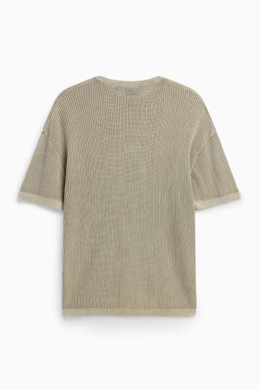 Hommes - Pull en maille - manches courtes - finition côtelée - vert