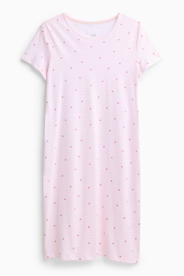 Dámské - Noční košile - pruhovaná - se vzorem - růžová