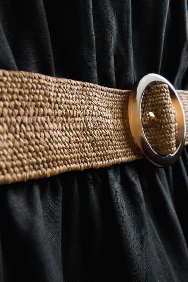 Dames - Fit & flare-jurk met ceintuur - linnenmix - zwart