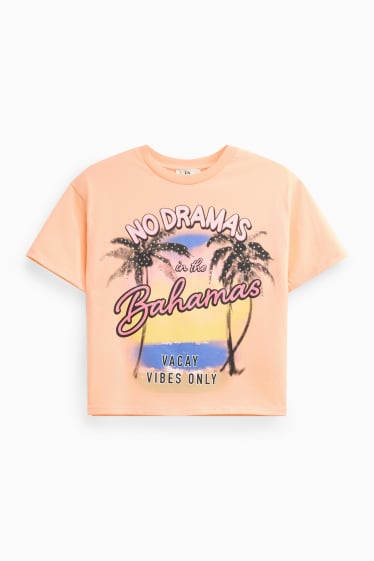 Children Girls - Bahamas - short sleeve T-shirt with rhinestones - orange