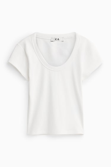Donna - T-shirt corta - slim fit - a costine - bianco