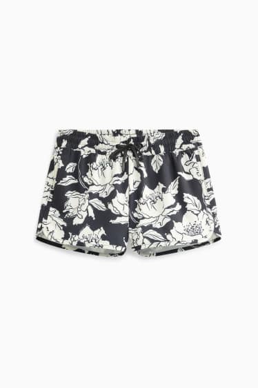 Dames - Bikinishort - LYCRA® - gebloemd - zwart / wit