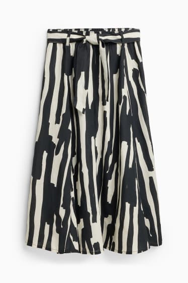 Damen - Rock mit Gürtel - Leinen-Mix - gemustert - schwarz / weiss