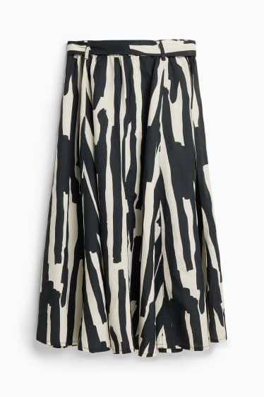 Damen - Rock mit Gürtel - Leinen-Mix - gemustert - schwarz / weiss
