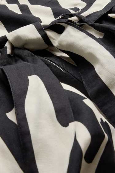 Damen - Rock mit Gürtel - Leinen-Mix - gemustert - schwarz / weiss