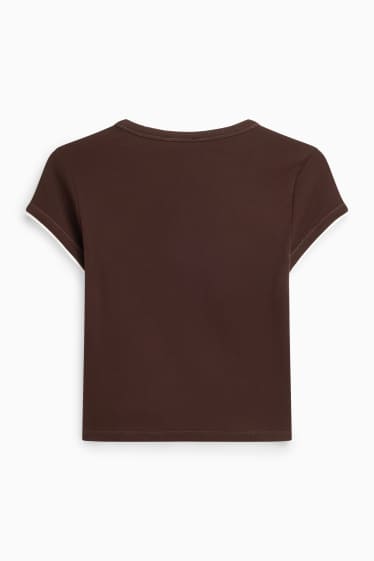 Damen - T-Shirt - Slim Fit - 2-in-1-Look - braun