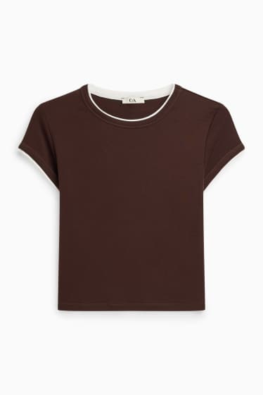 Damen - T-Shirt - Slim Fit - 2-in-1-Look - braun