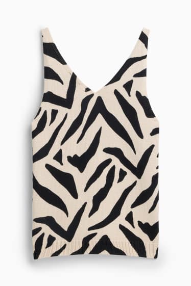 Donna - Top in maglia con scollo a V - tessuto tramato - nero / beige