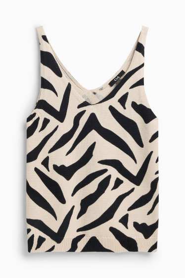 Donna - Top in maglia con scollo a V - tessuto tramato - nero / beige